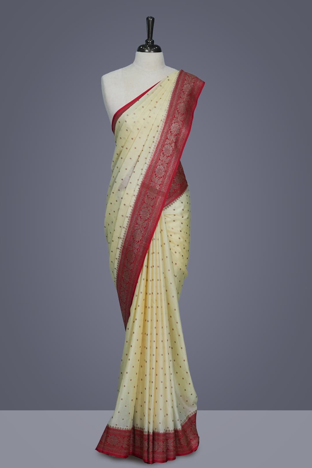 Cream and Red Contrast Georgette Banarasi Sarees