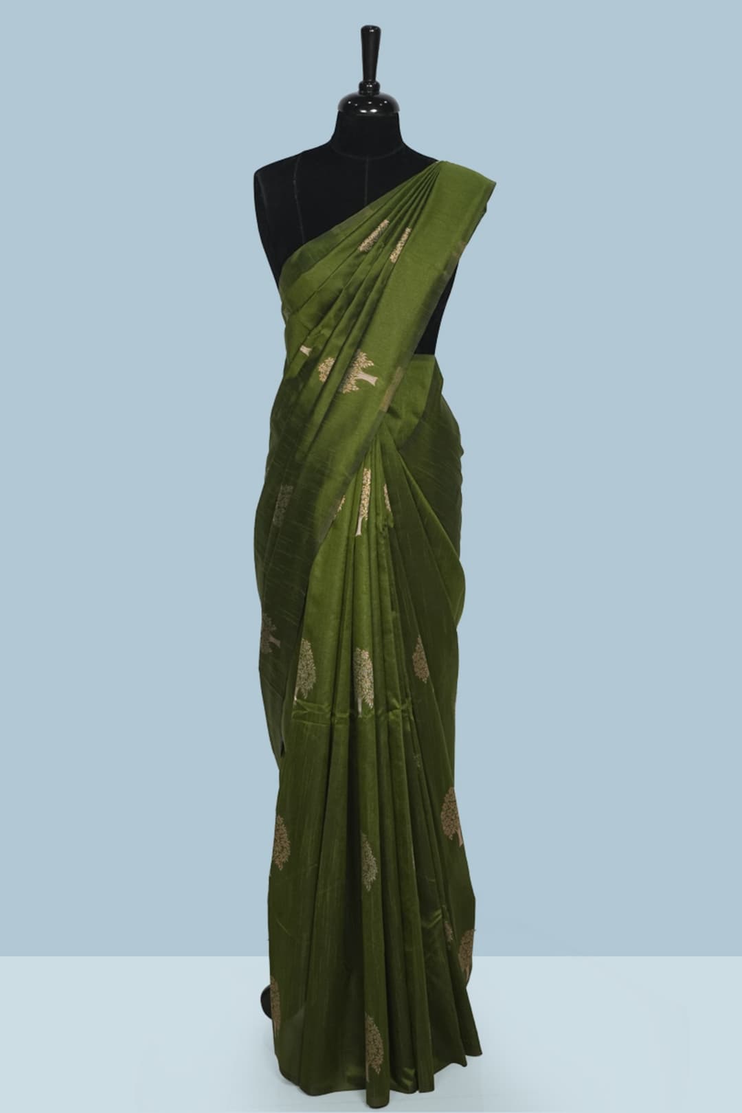Dark Moss Green Semi Tussar Saree