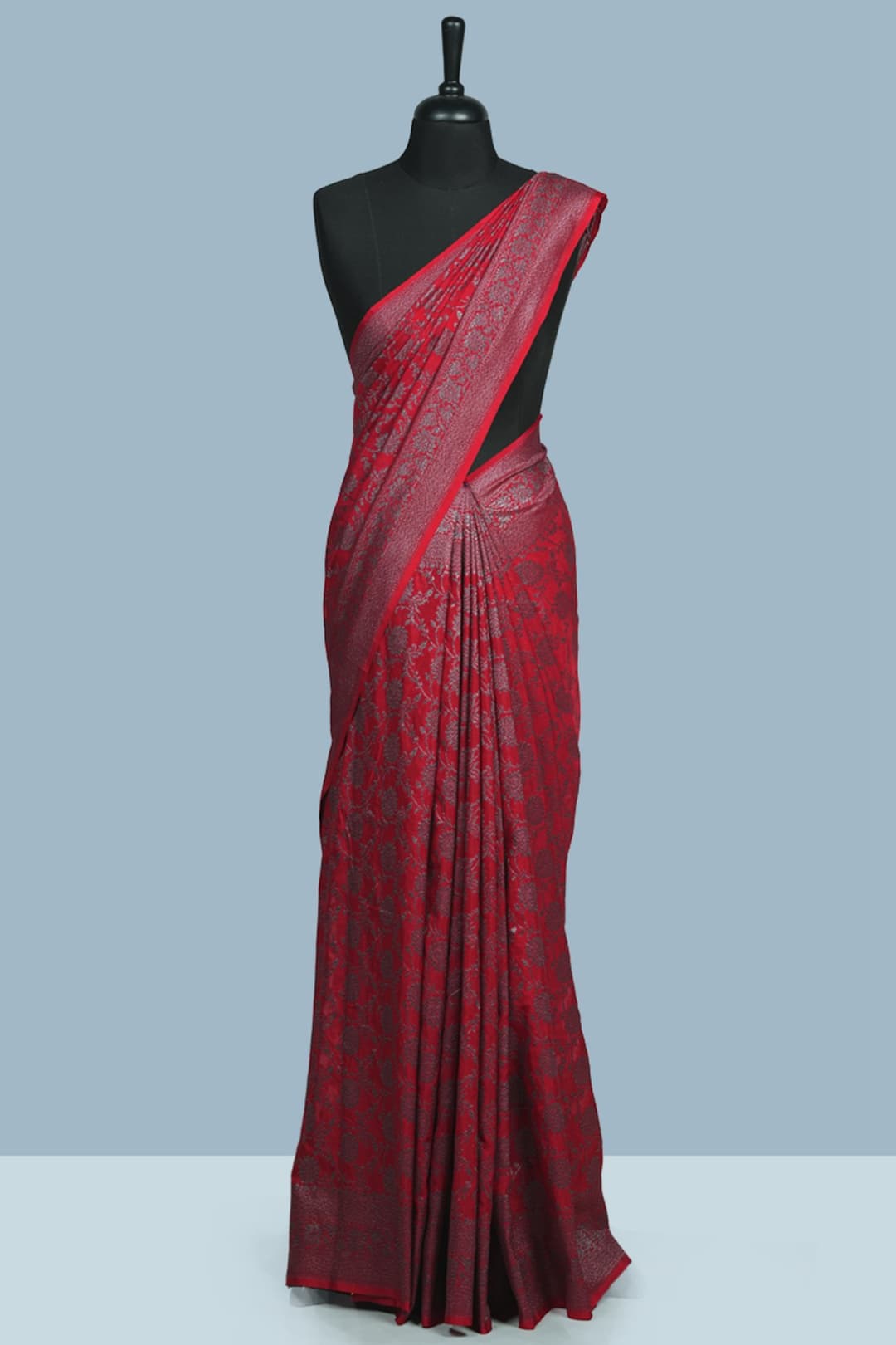 Cherry Red Banarasi Georgette Saree