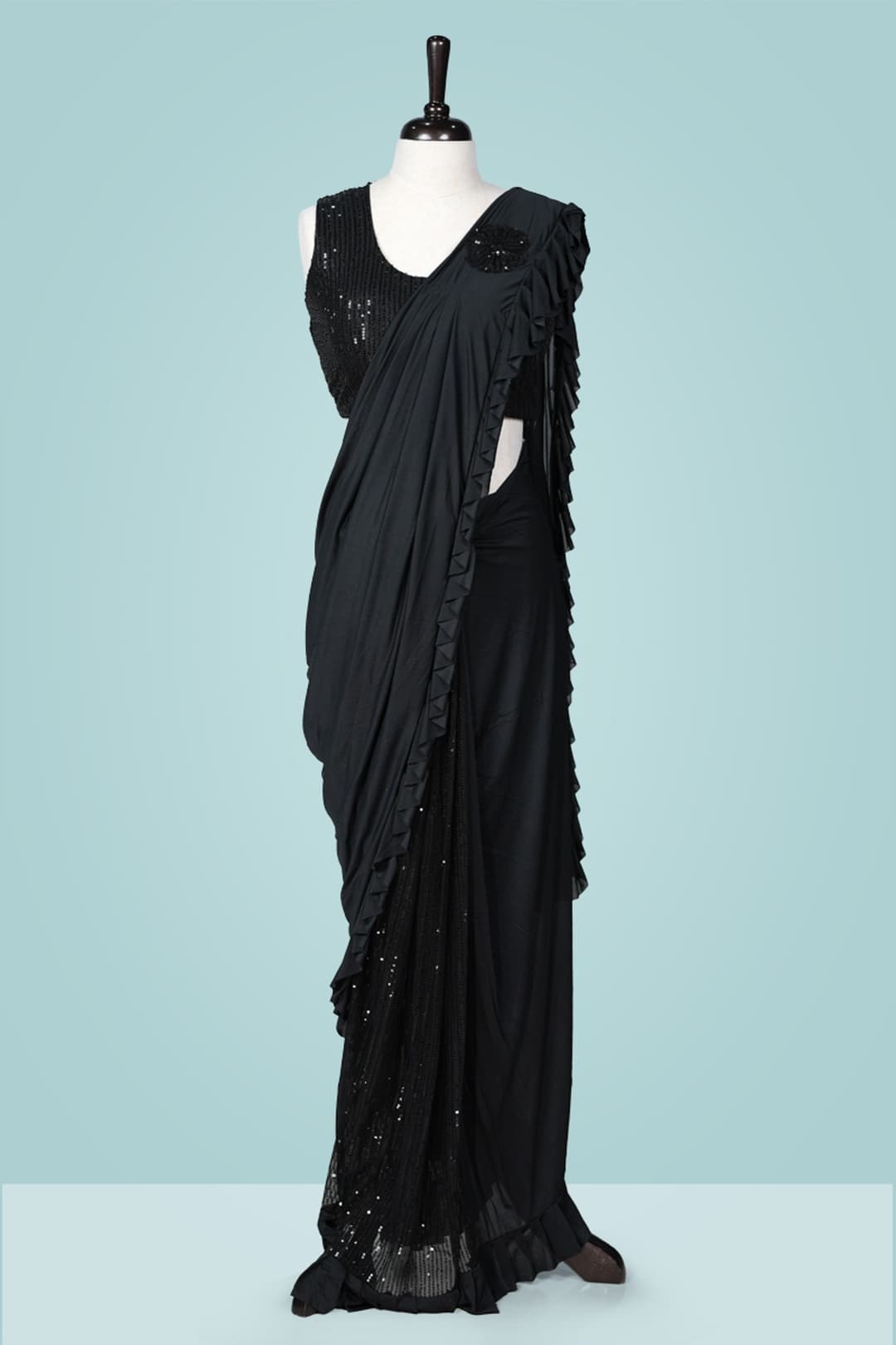 Black Ready to Wear Saree with Readymade Blouse