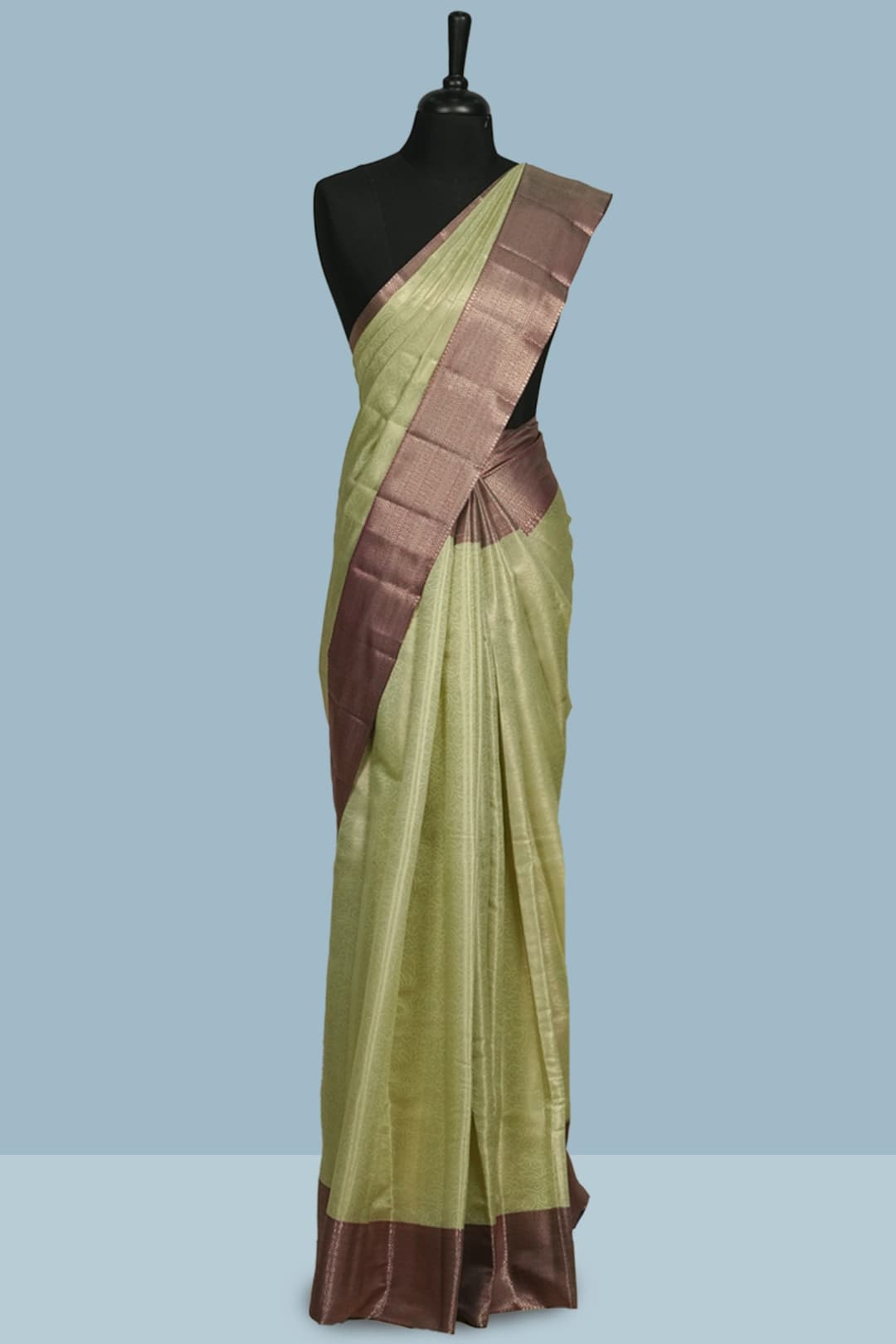 Light Green and Wine Semi Silk Saree
