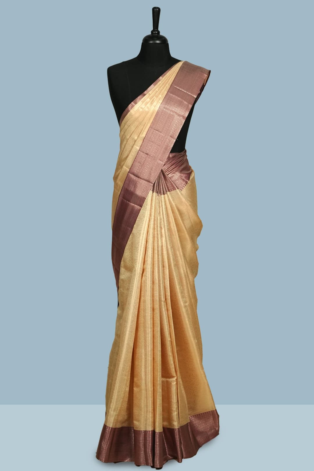 Cream and Wine Semi Silk Saree