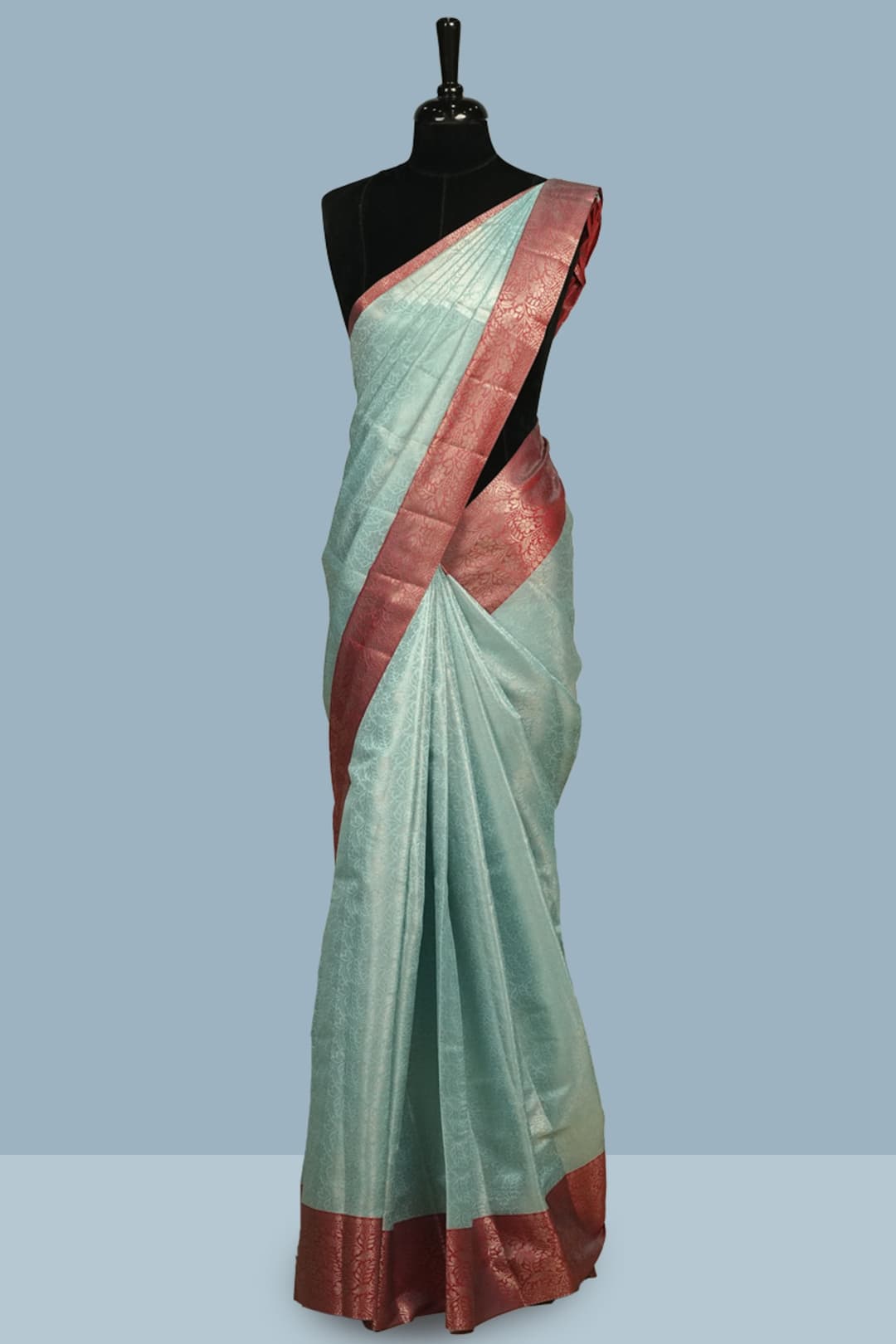 Light Blue and Red Semi Silk Saree