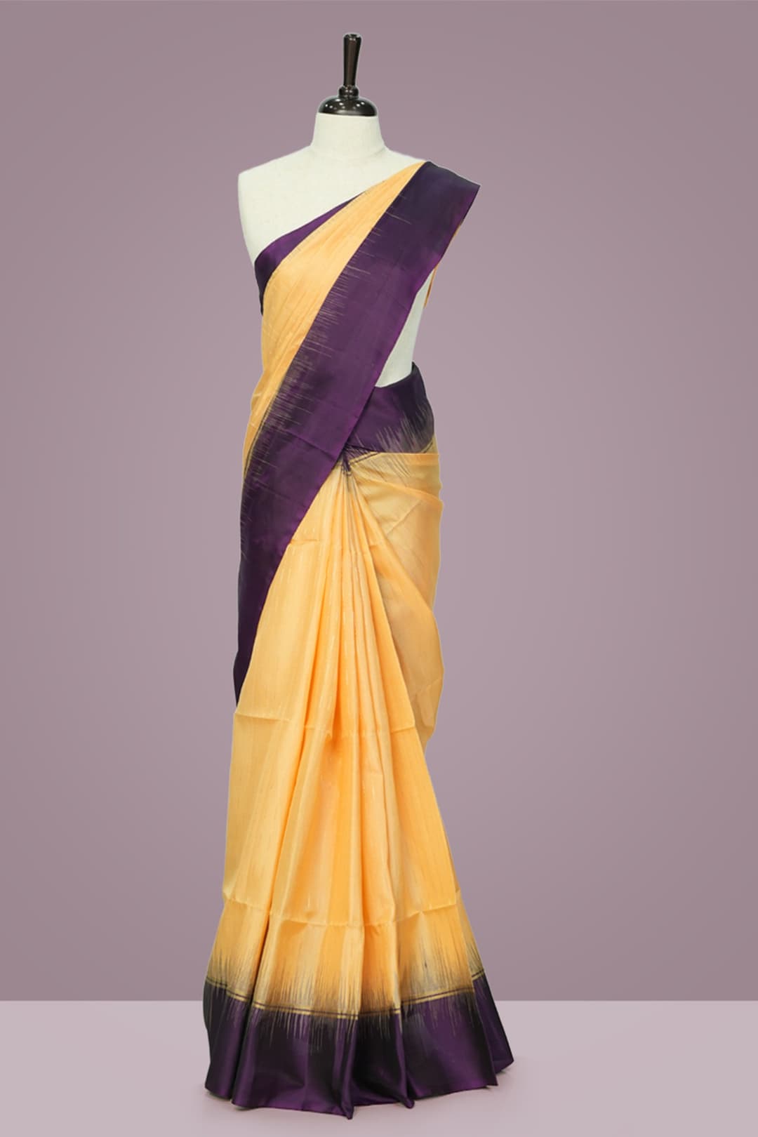 Daffodil Yellow with Purple Soft Silk Kanchipuram Saree