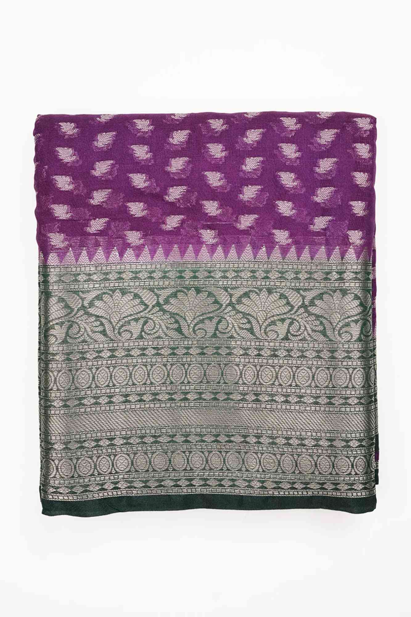 Purple and Bottle Green Banarasi Georgette Saree