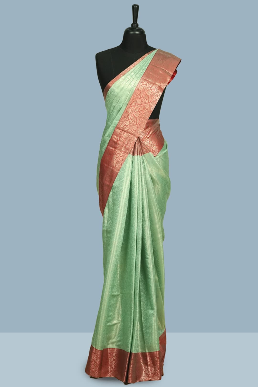  Seafoam Green and Red Semi Silk Saree