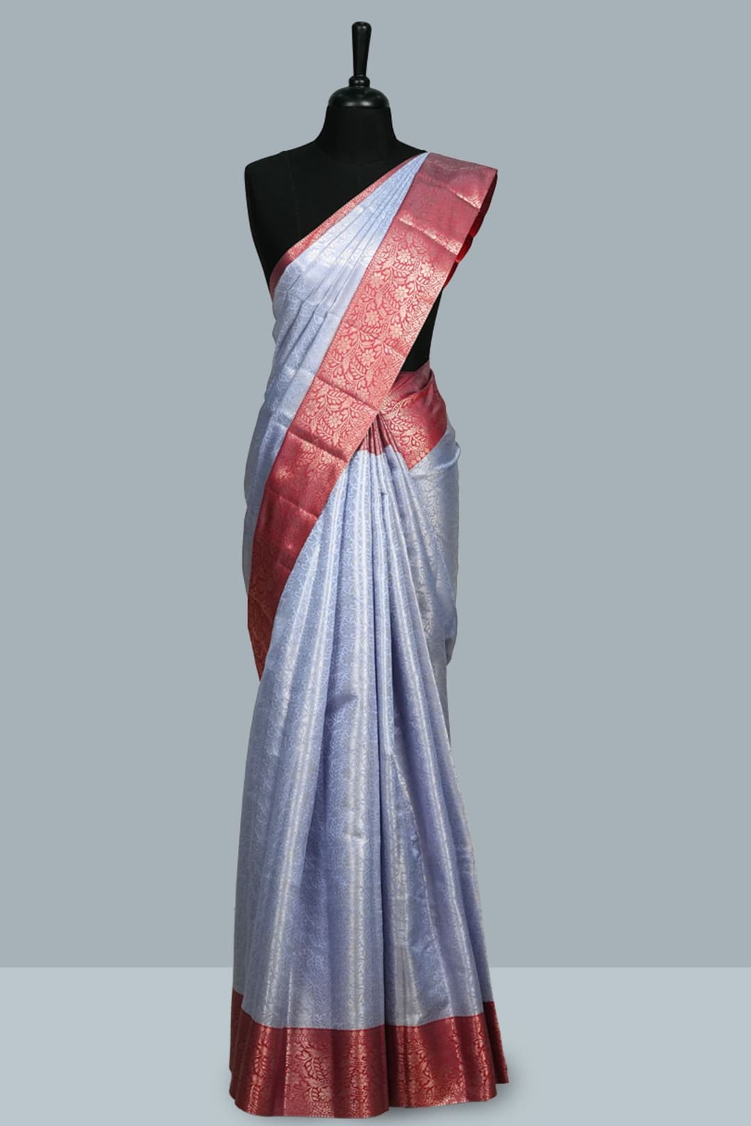 Light Lavender and Red Semi Silk Saree
