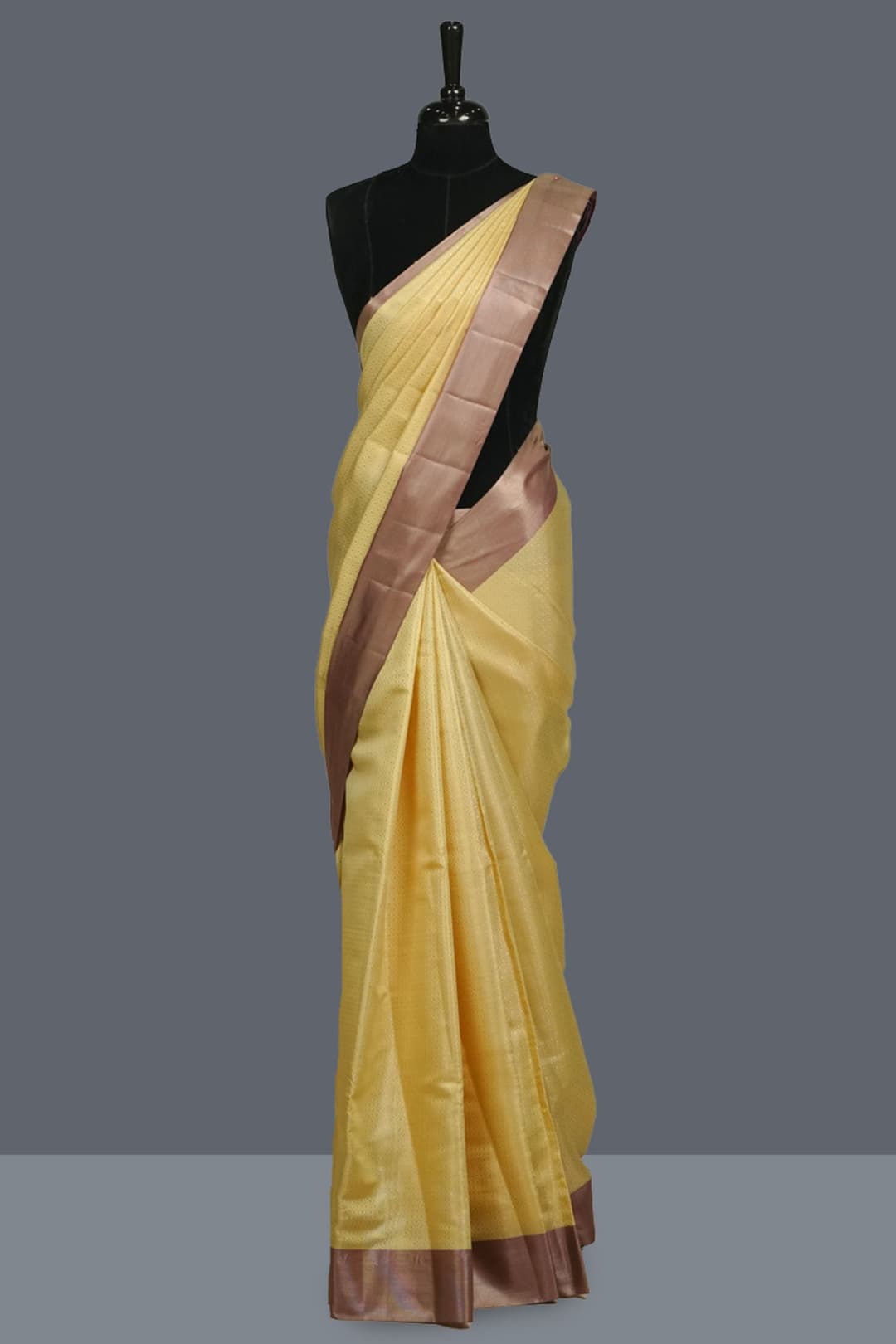 Light Yellow and Deep Purple Semi Silk Saree