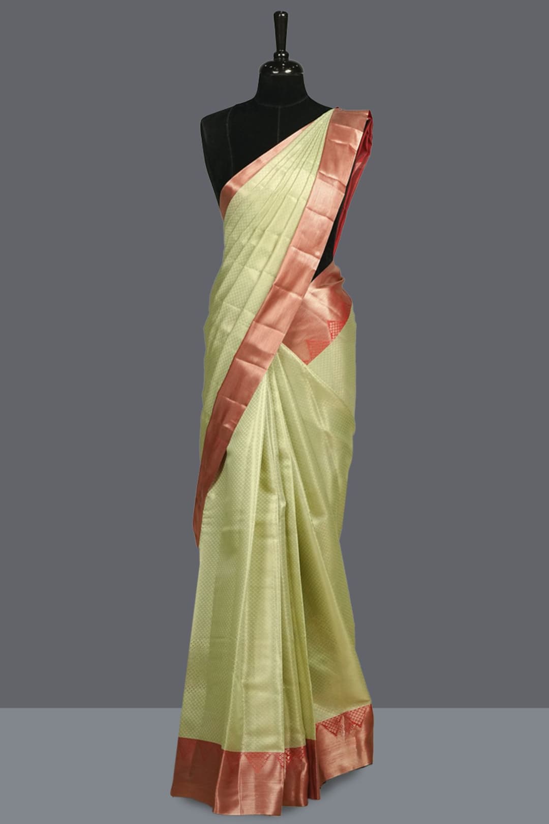 Pale Green and Red Semi Silk Saree