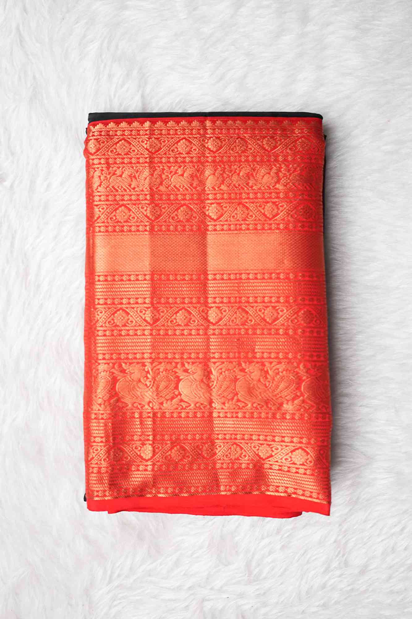 Black and Candy Apple Red Designer Kanchipuram Saree
