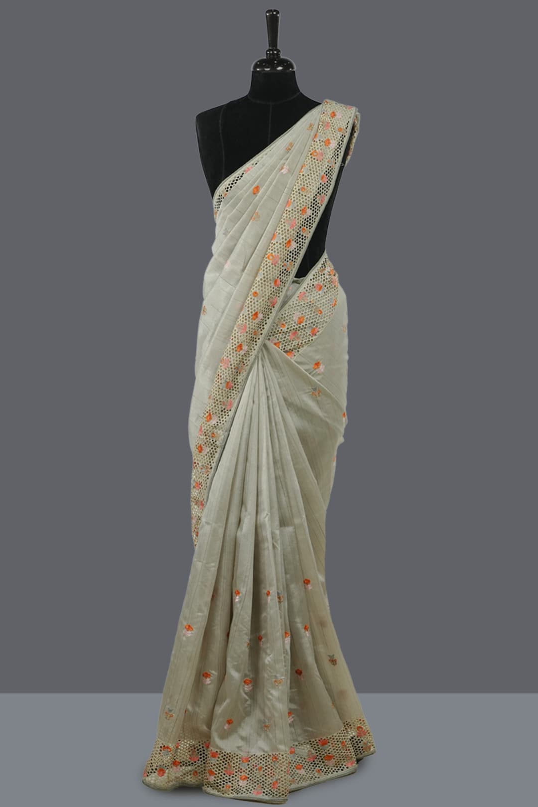 Pearl Gray Dupion Silk Saree