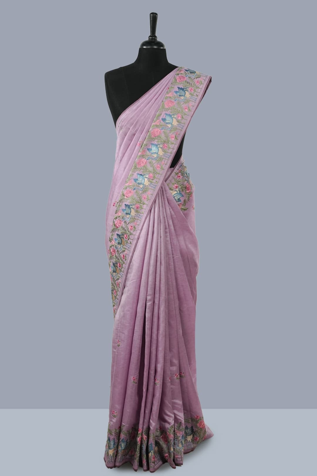  Periwinkle Dupion Silk Saree