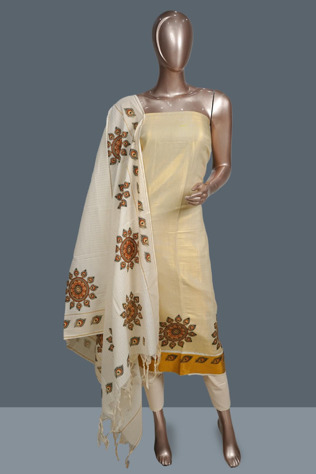 Cream Designer Print Tissue Salwar Set