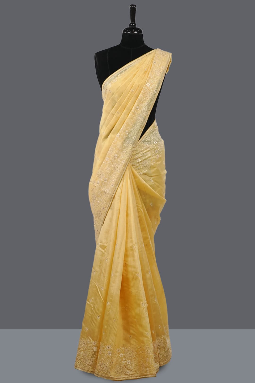 Flax Yellow Dupion Silk Saree