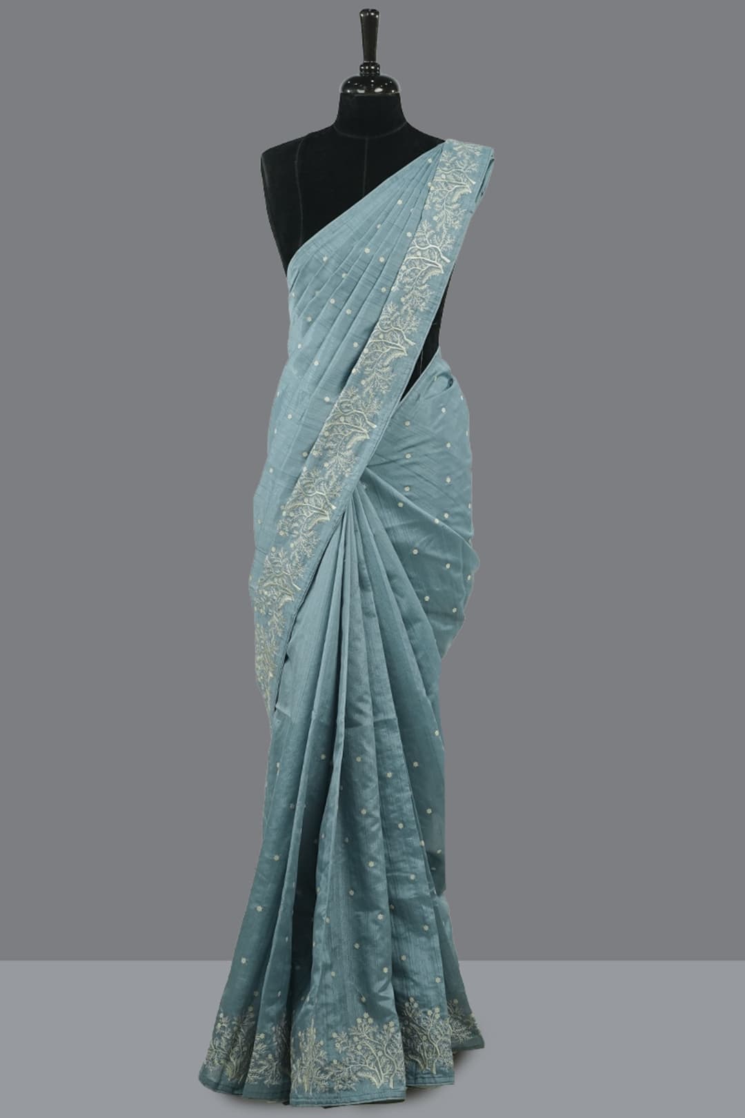 Steel Gray Dupion Silk Saree