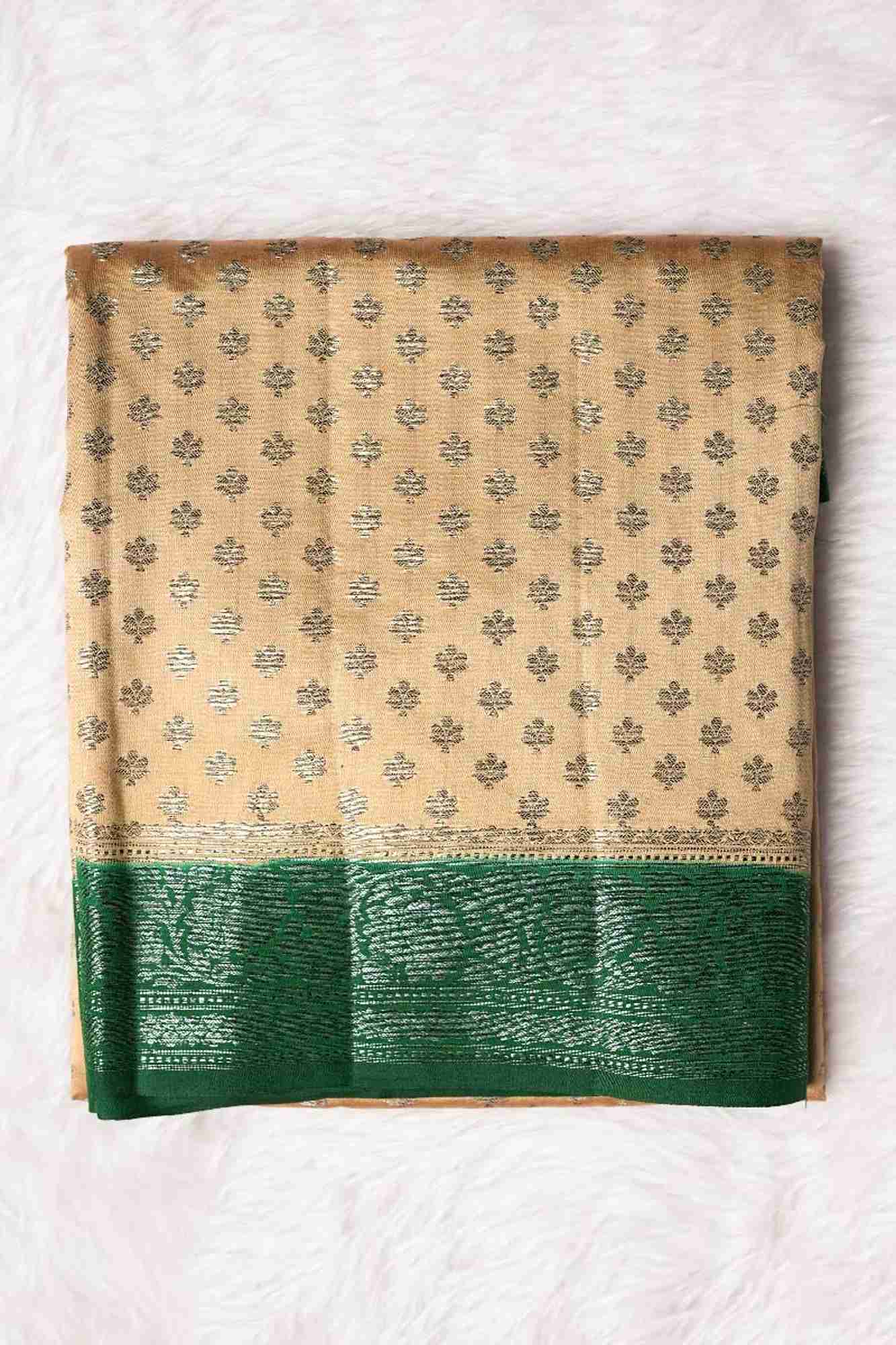 Chikku and Pine Green Chiniya Silk Saree