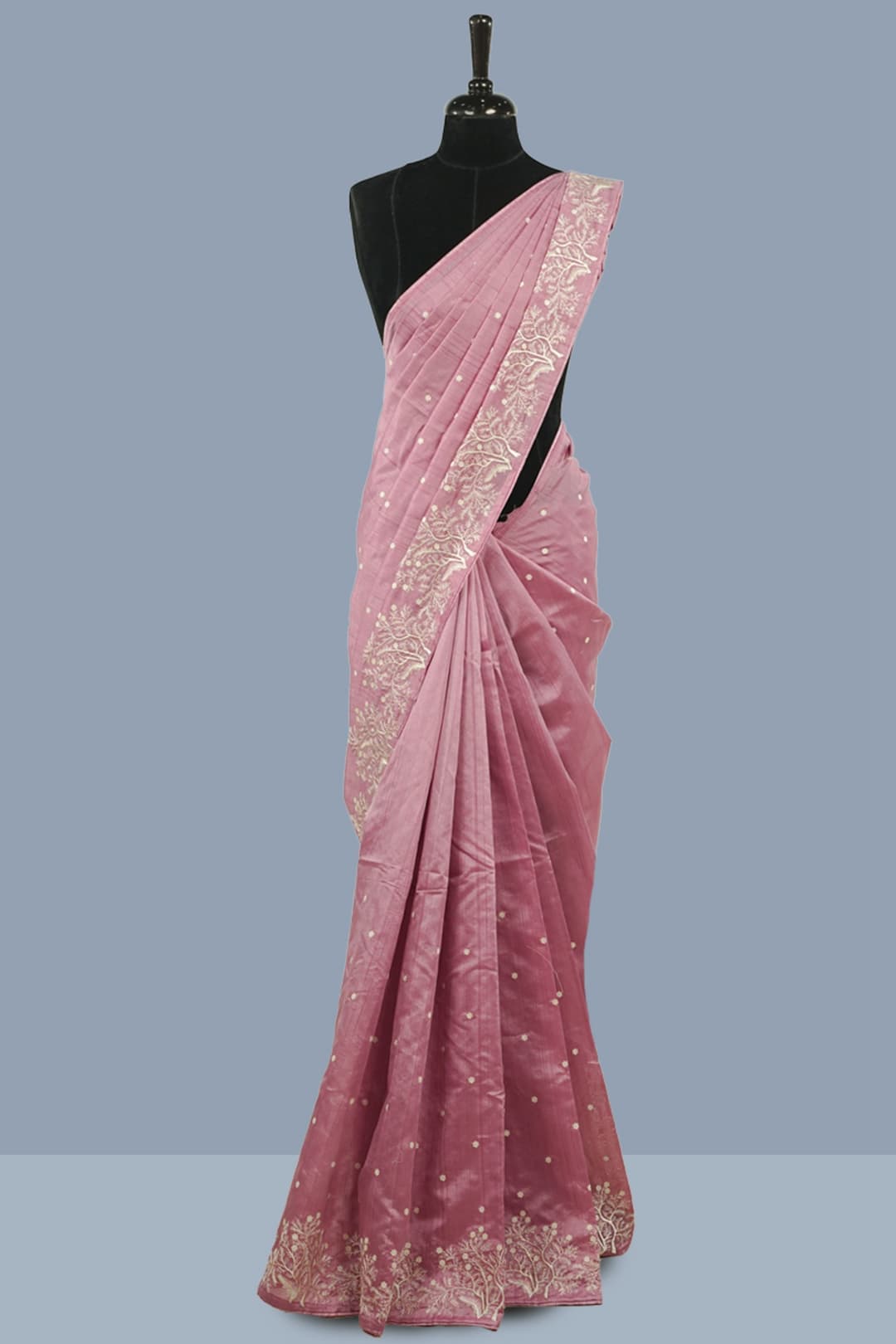 Soft Berry Pink Dupion Silk Saree