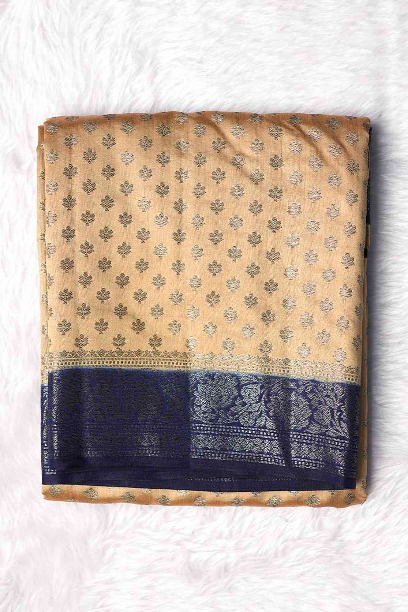 Chikku and Berry Blue Chiniya Silk Saree