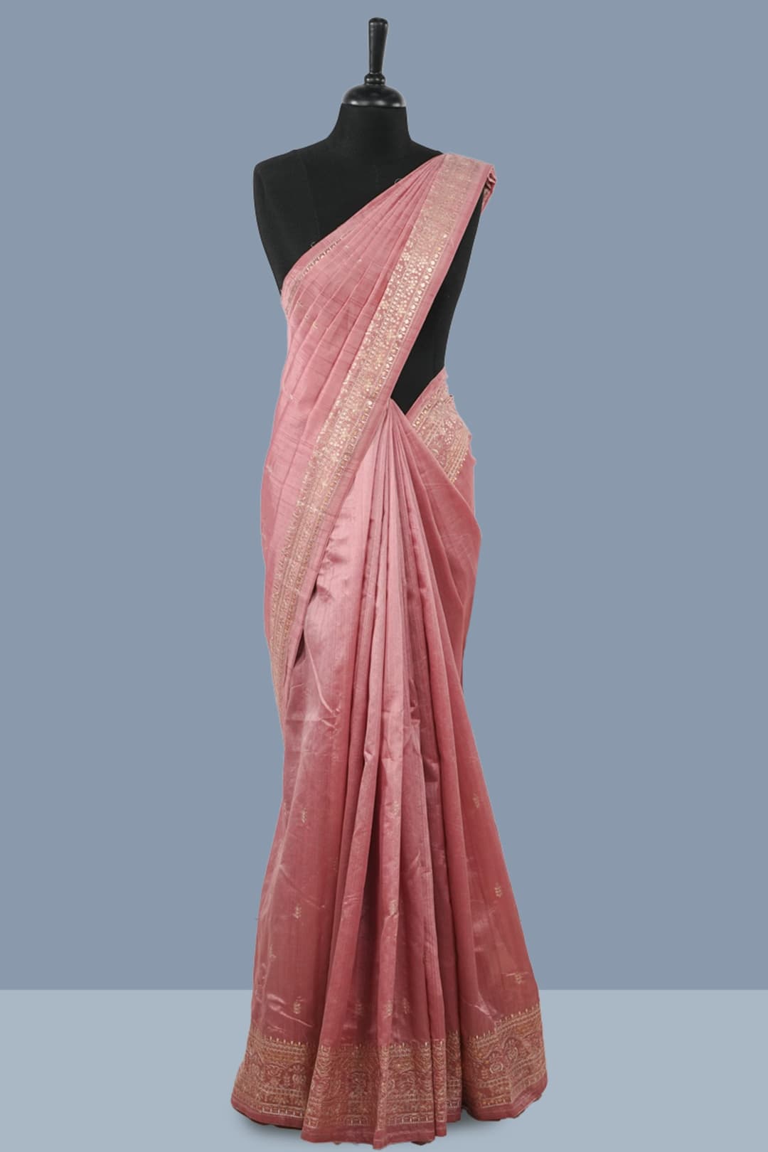 Crepe Pink Dupion Silk Saree