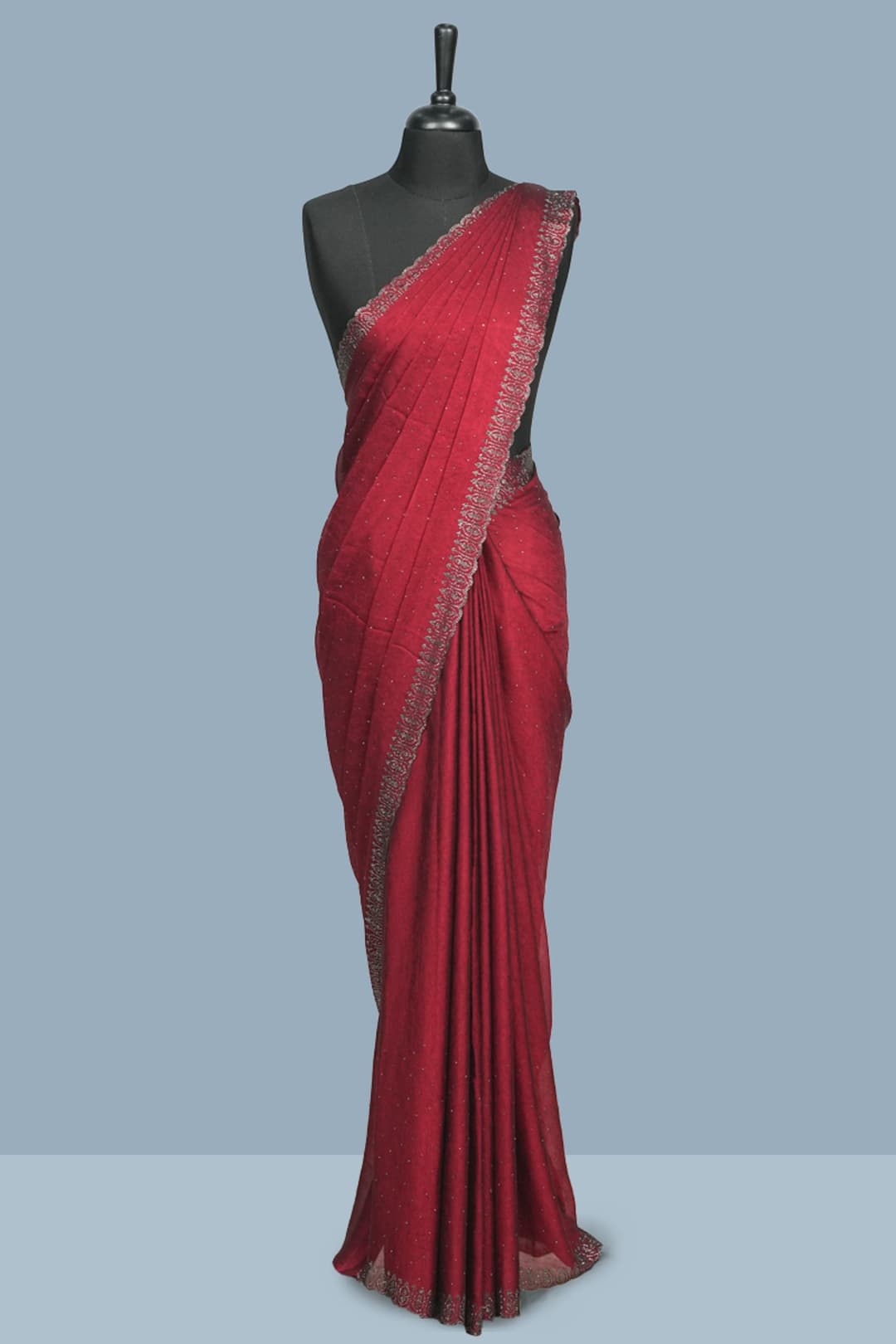 Maroon Shimmer Chiffon Saree with Designer Blouse