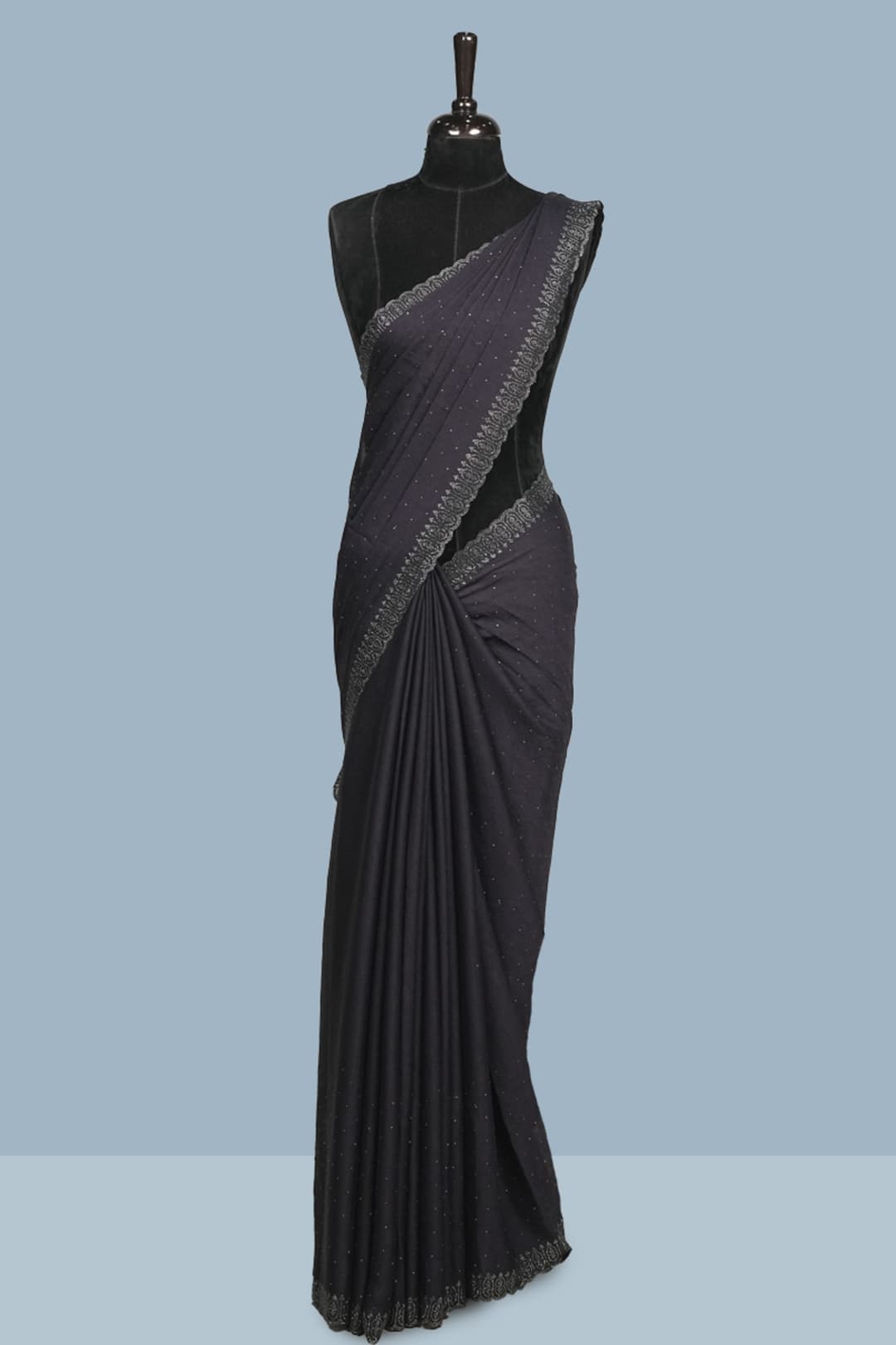 Dark Gray Shimmer Chiffon Saree with Designer Blouse