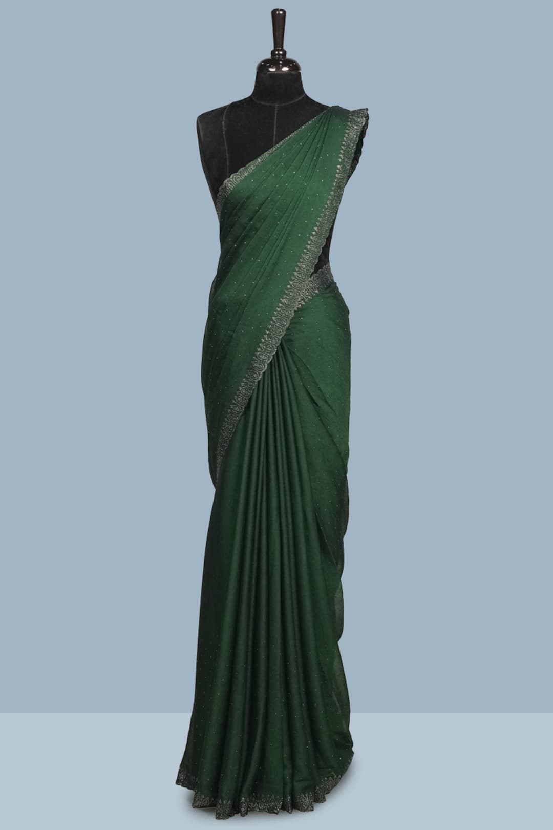 Dark Pine Green Shimmer Chiffon Saree