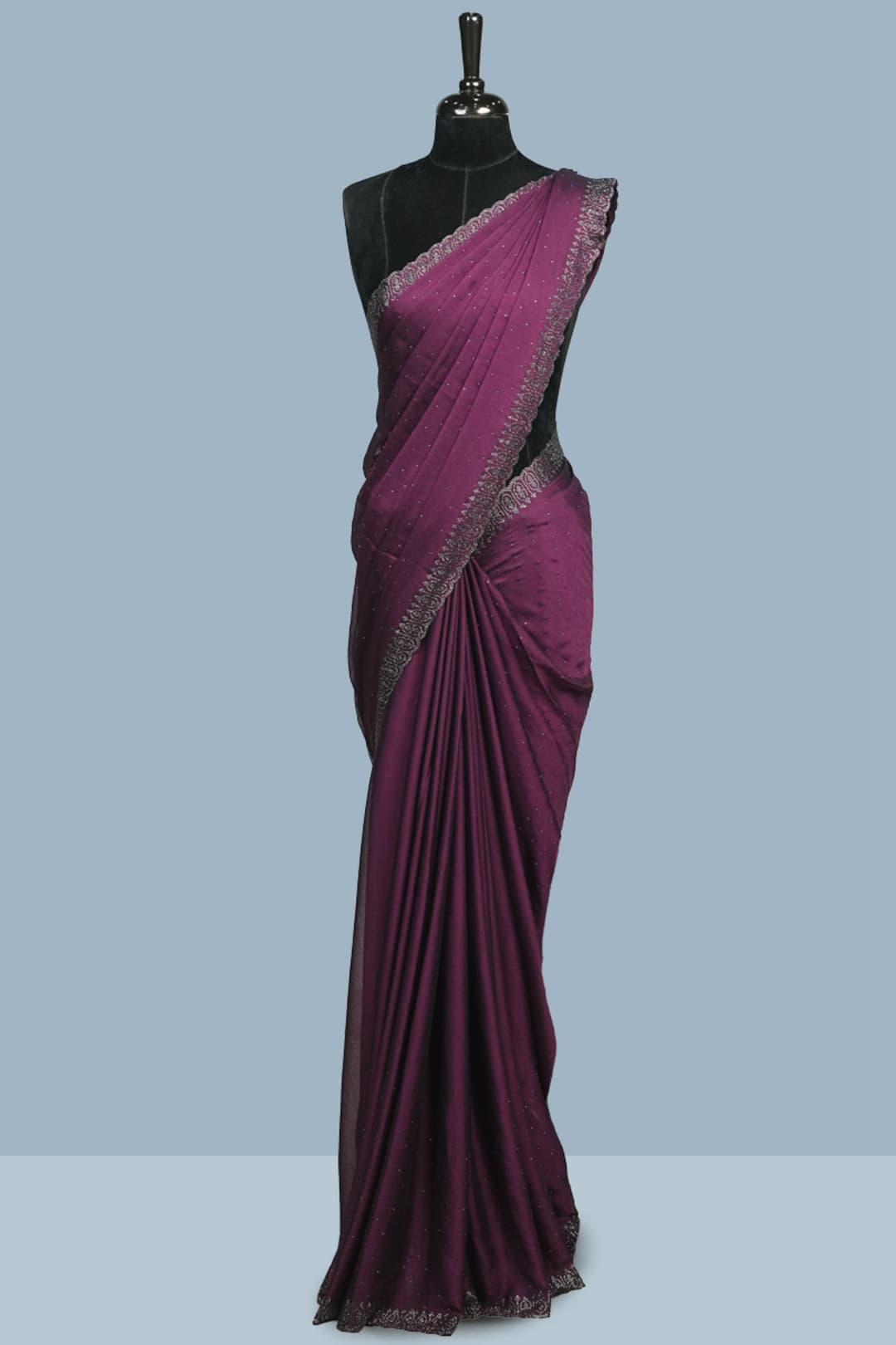 Grape Wine Shimmer Chiffon Saree with Designer Blouse