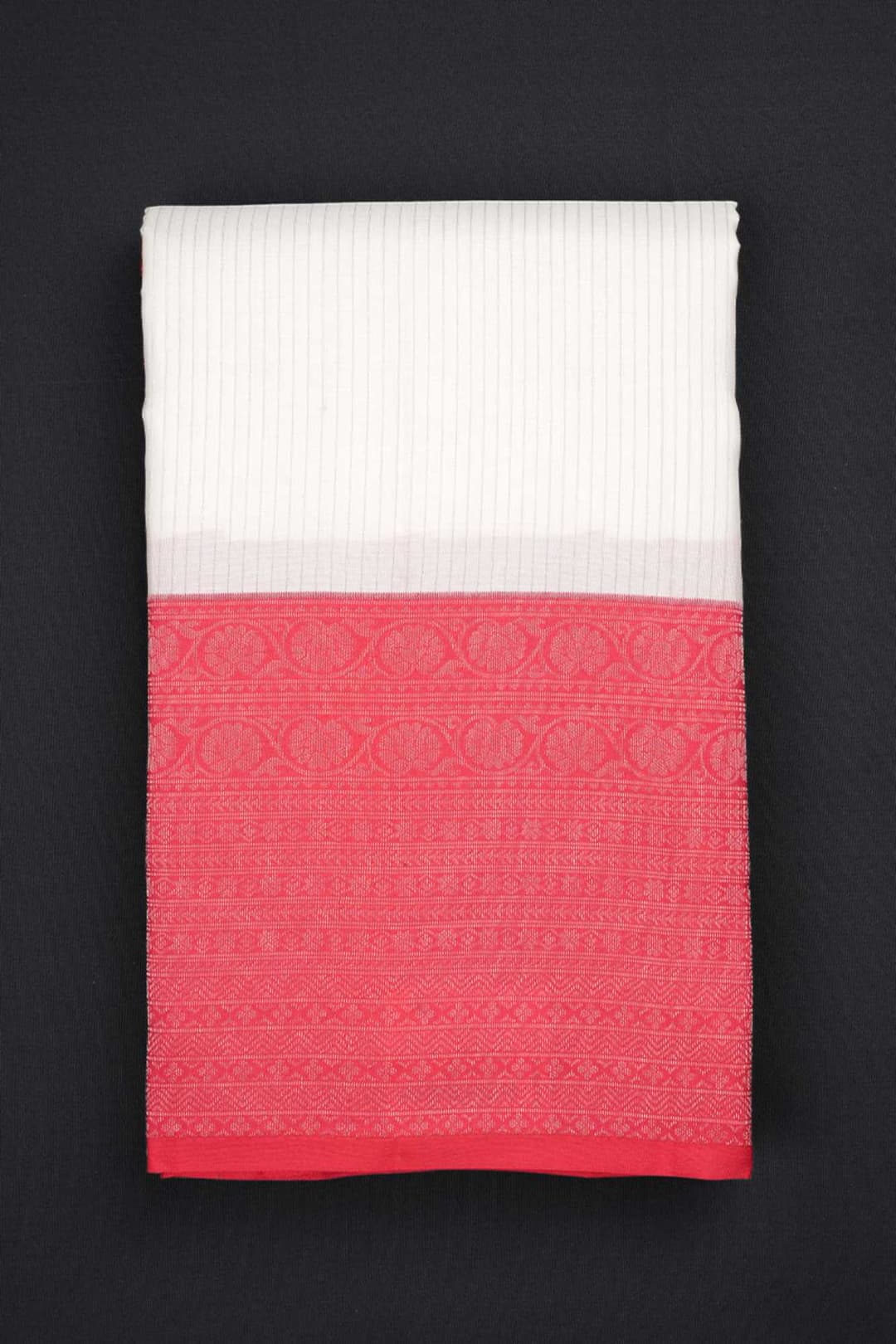 White and Bright Pink Designer Kanchipuram Saree