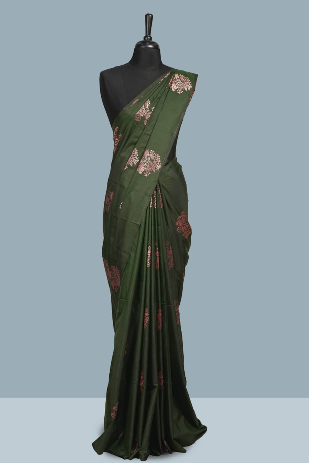 Army Green Semi Silk Saree