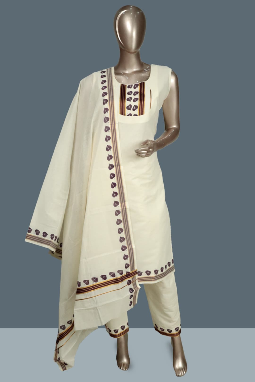 Traditional Cream Kerala Set Readymade Salwar Suit