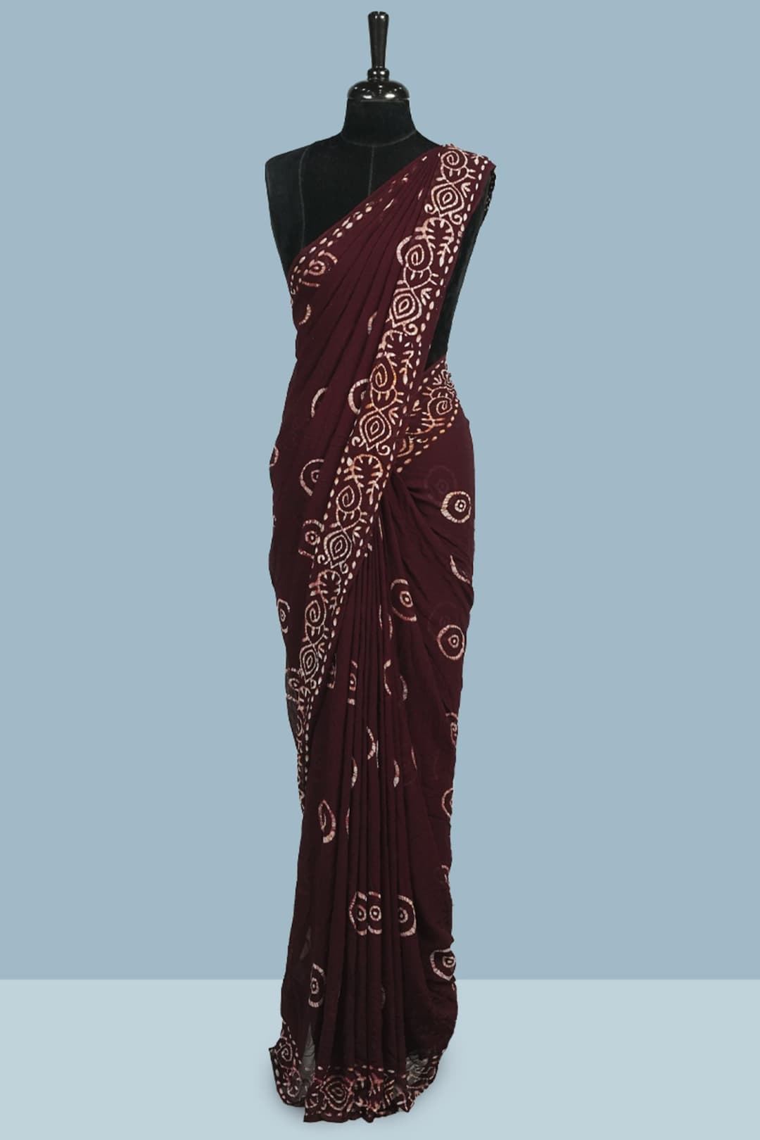 Burnt Maroon Batik Print Georgette Saree