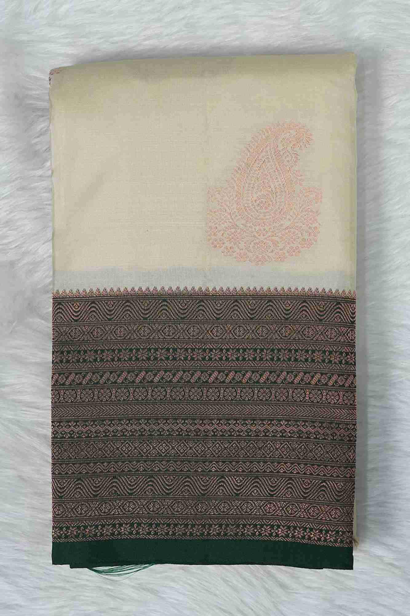 Ivory and Bottle Green Kanchipuram Soft Silk Saree