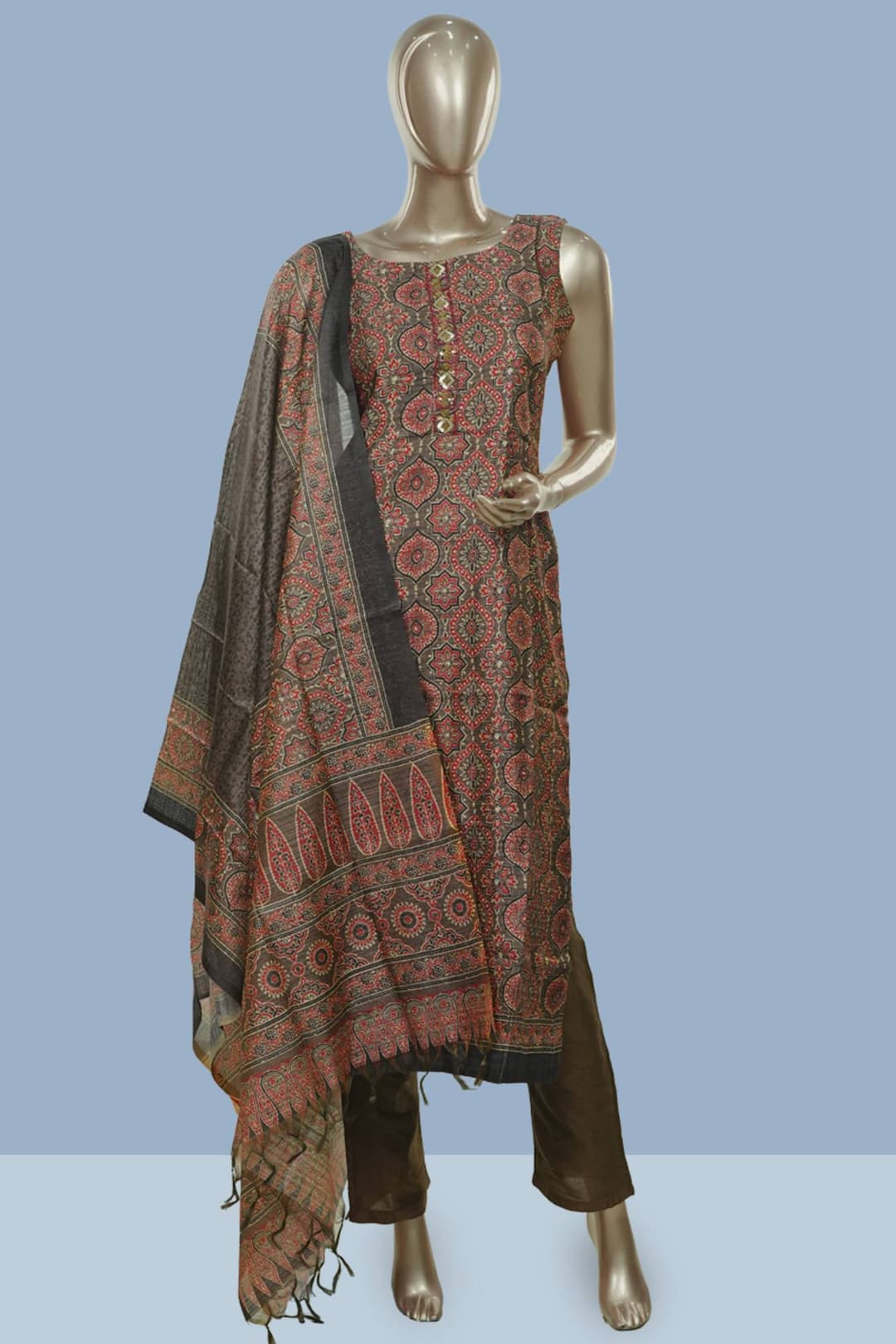 Cacao Brown Semi Tussar Readymade Salwar Set