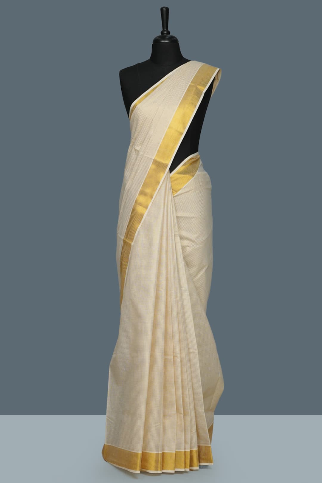 Cream Cotton Set Saree