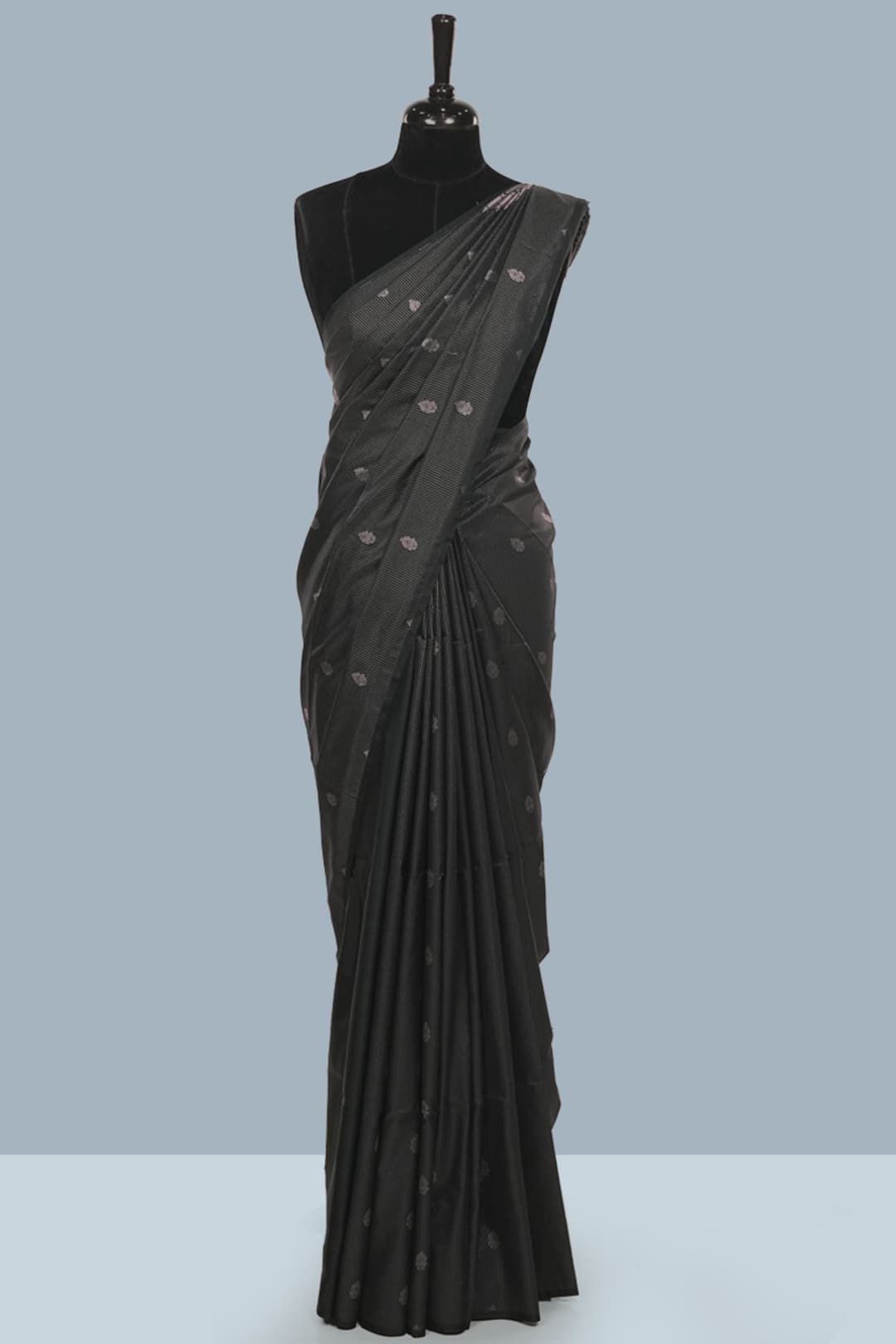 Black Semi Silk Saree with Buttas