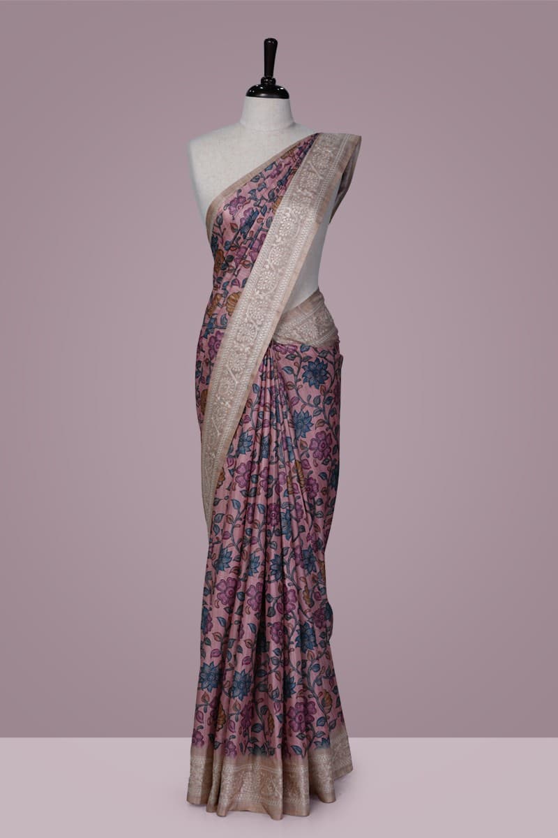 Onion Pink with Dark Chickoo Semi Jute Silk Saree