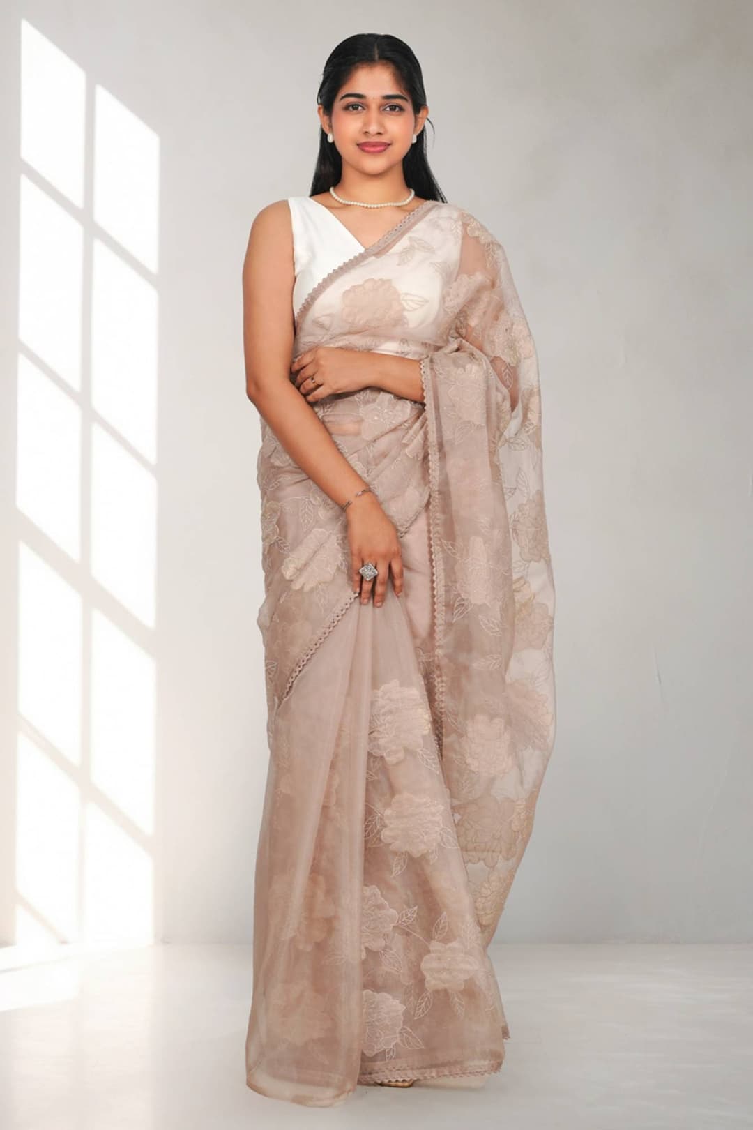 Light Brown Organza Saree