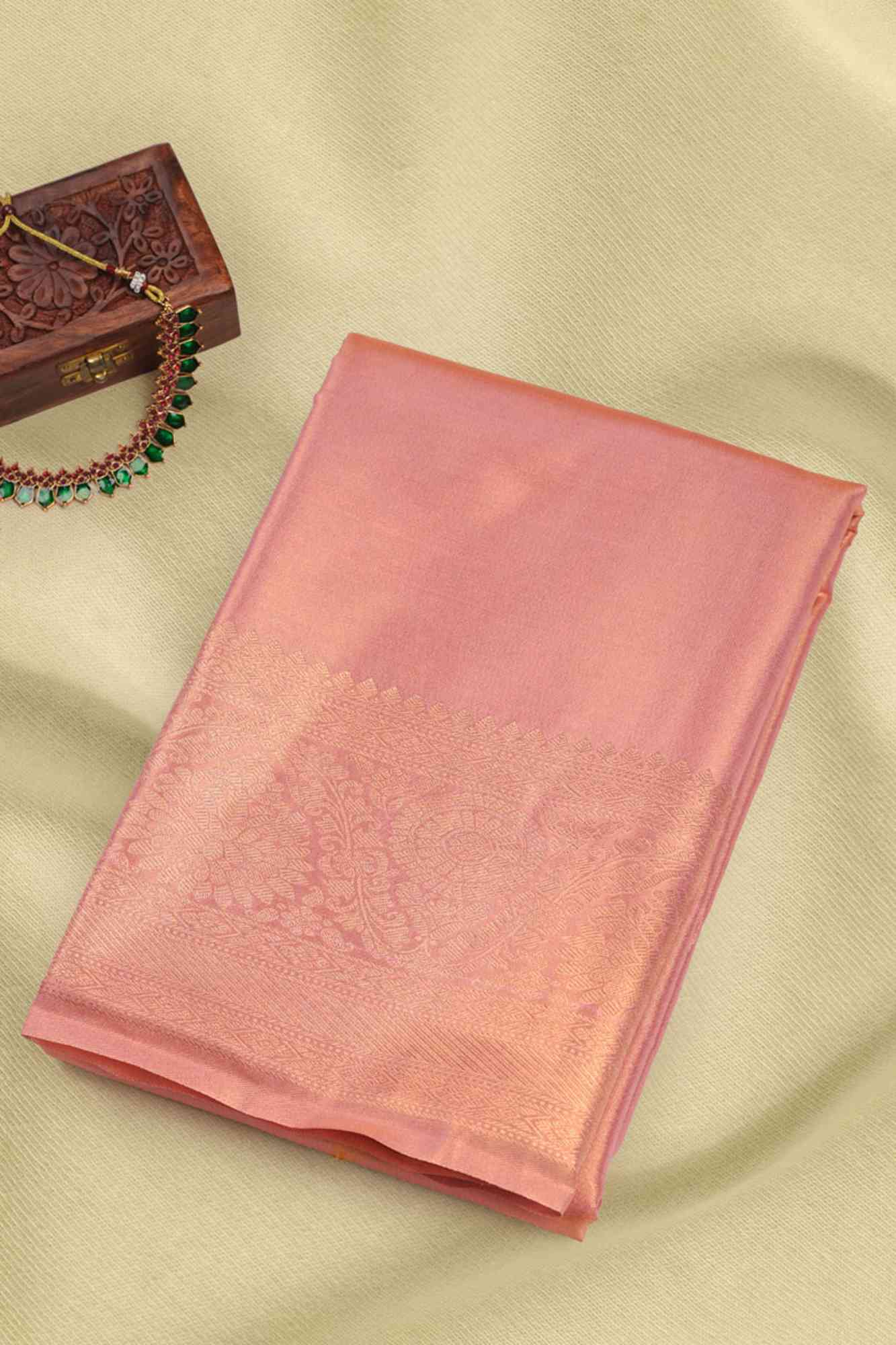  Sea Pink Tissue Kanchipuram Saree with Designer Border