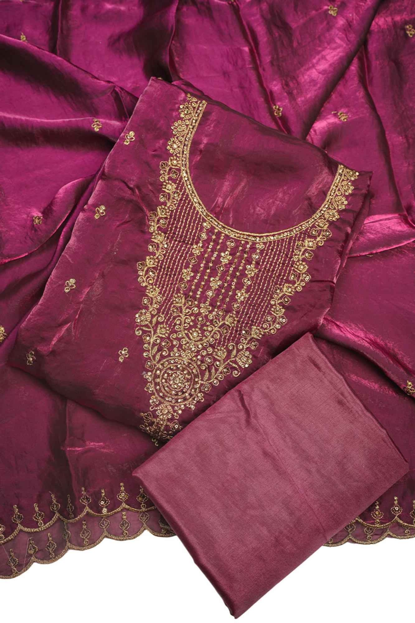 Grape Wine Shimmer Tissue Unstitched Salwar Suit 