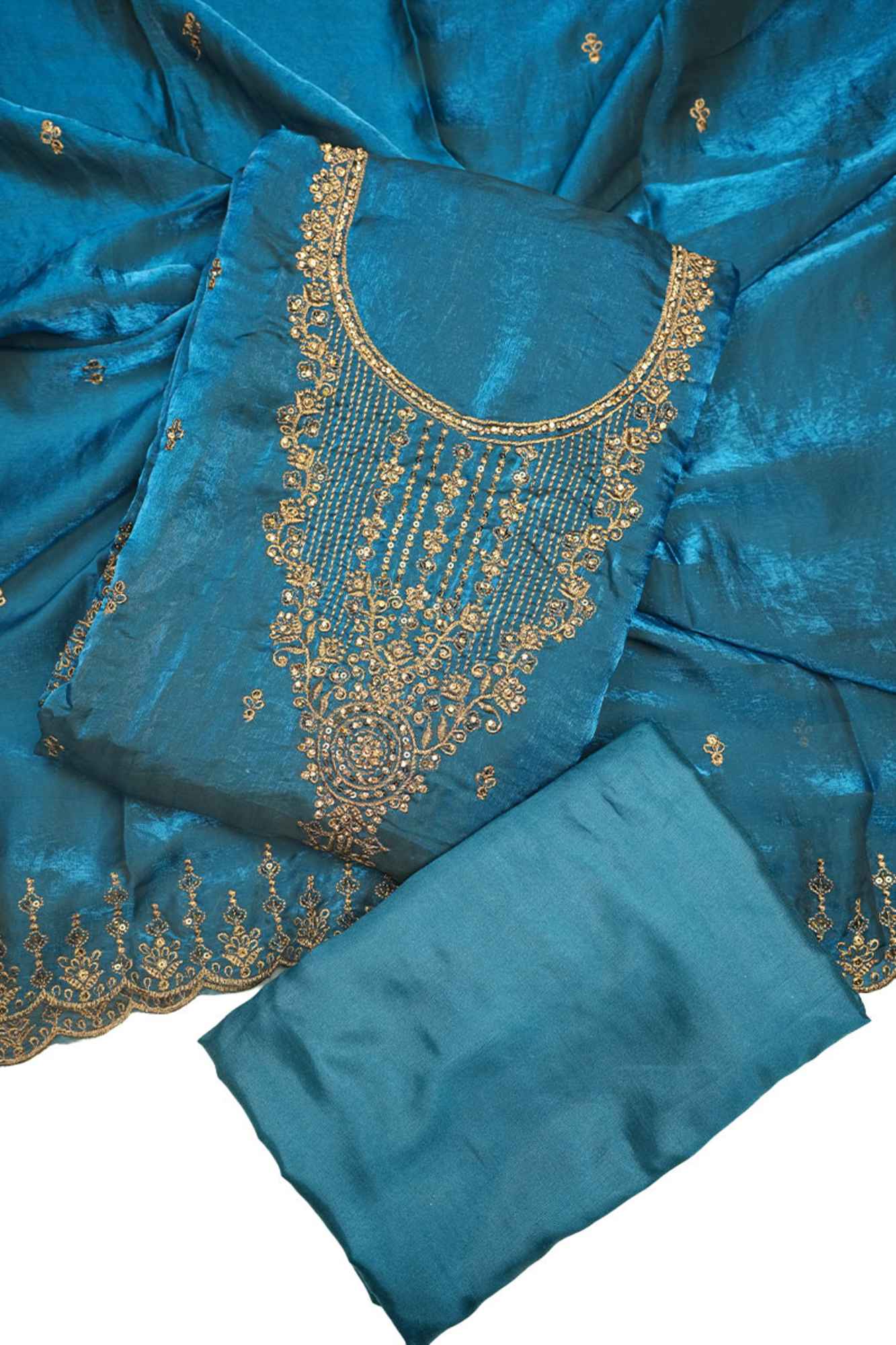 Azure Blue Shimmer Tissue Unstitched Salwar Suit