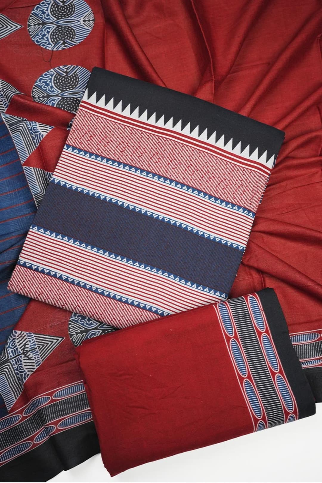 Black and Maroon Cotton Unstitched Salwar Suit