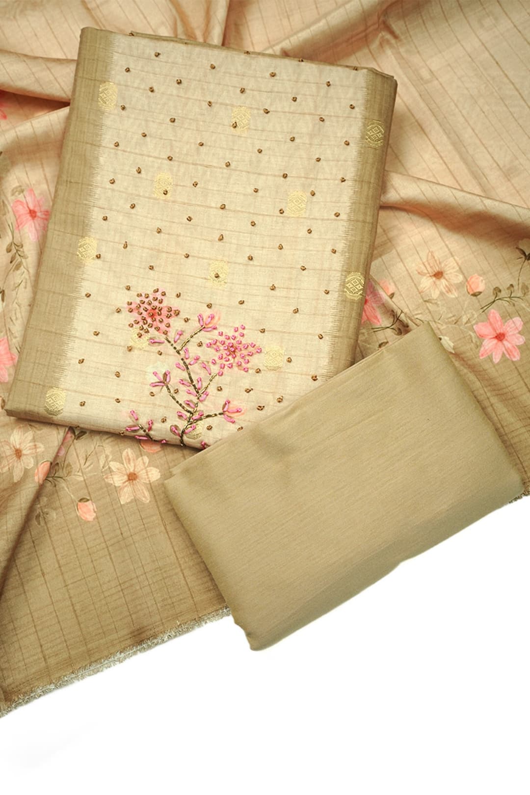 Antique Gold Unstitched Semi Tussar Salwar Set