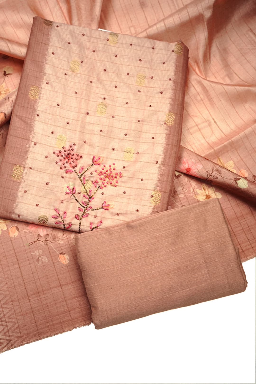 Plaster Brown Unstitched Semi Tussar Salwar Suit
