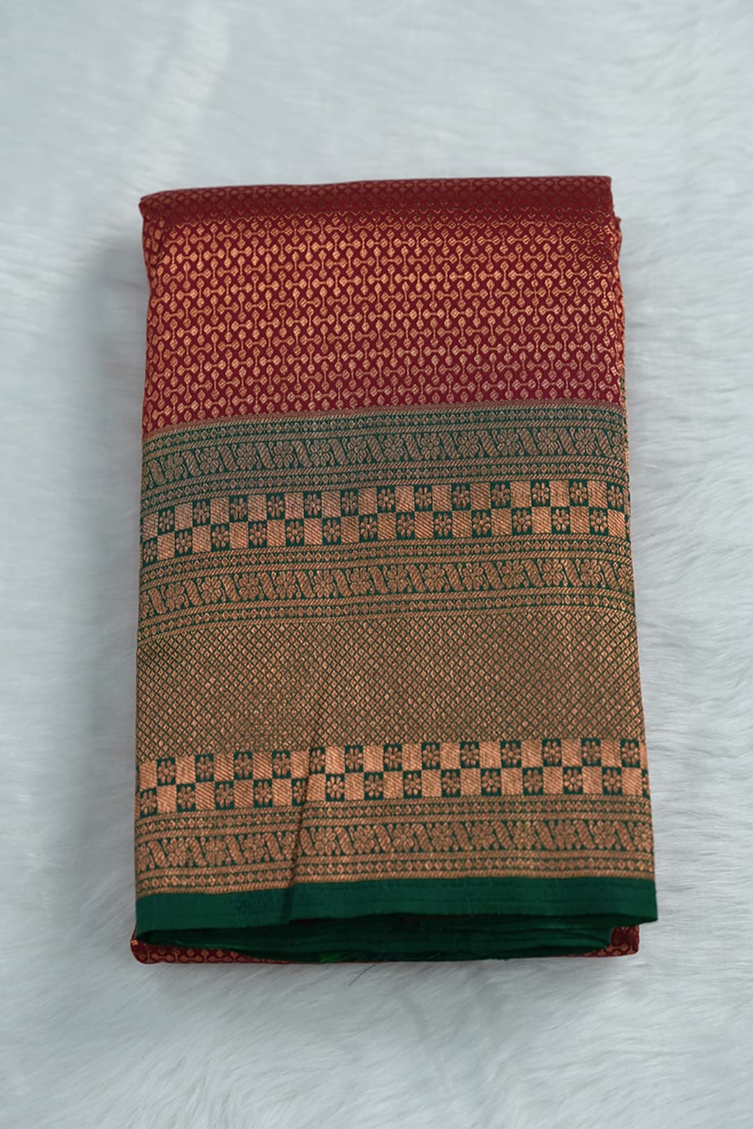 Maroon and Bottle Green Kanchipuram Brocade Saree