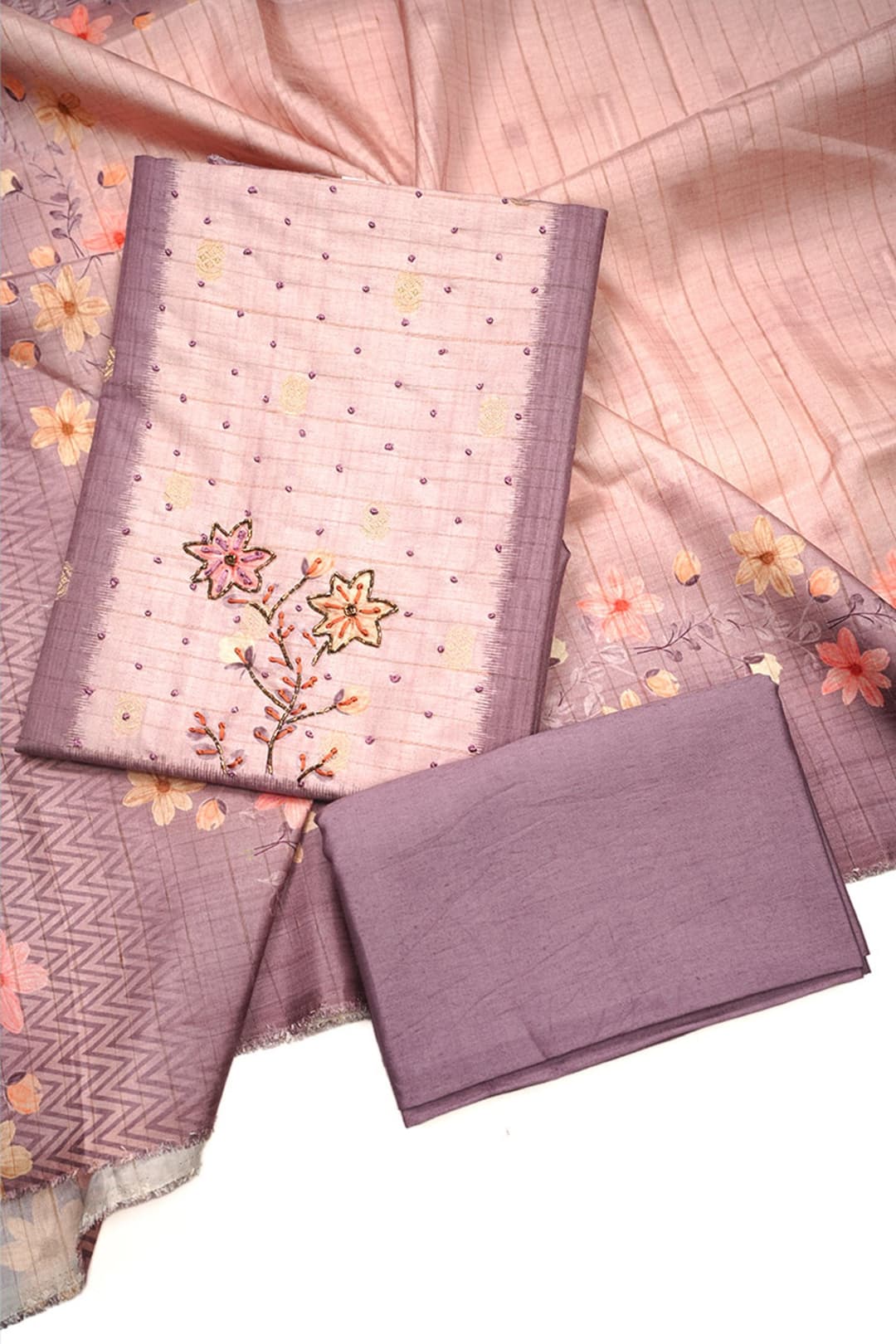 Mauve Unstitched Semi Tussar Salwar Suit