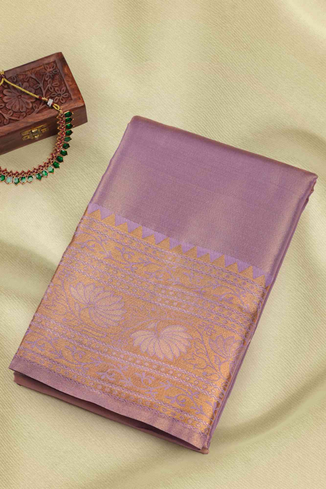 Lavender Tissue Kanchipuram Saree with Designer Border