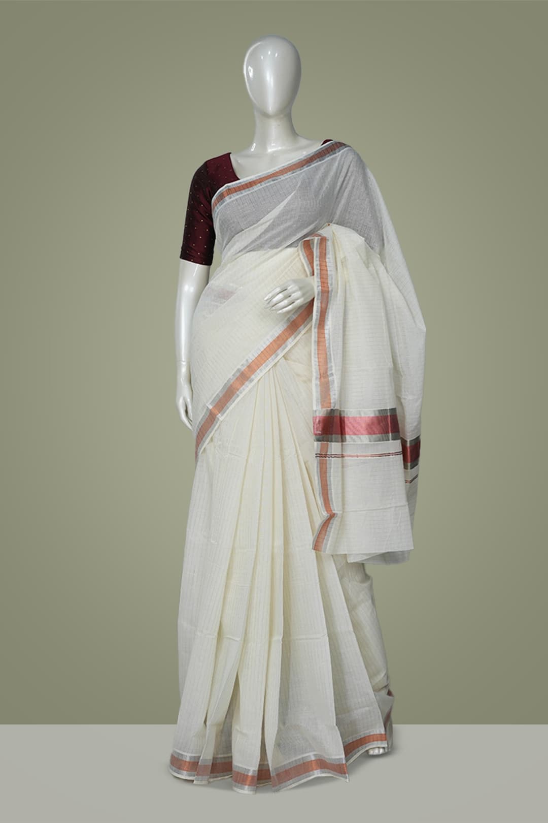 Off White Cotton Set Saree