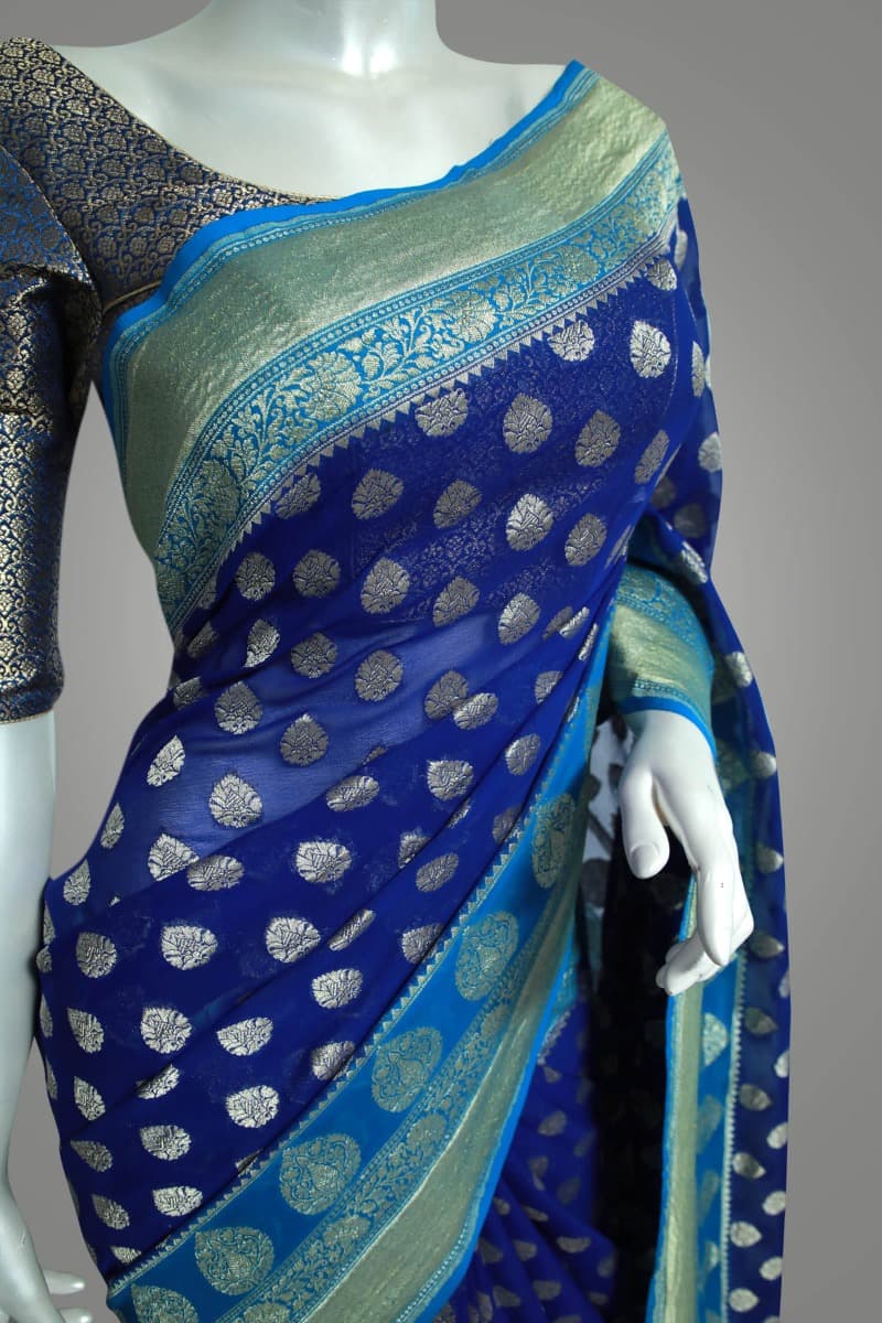 Royal Blue Banarasi Georgette Silk Saree