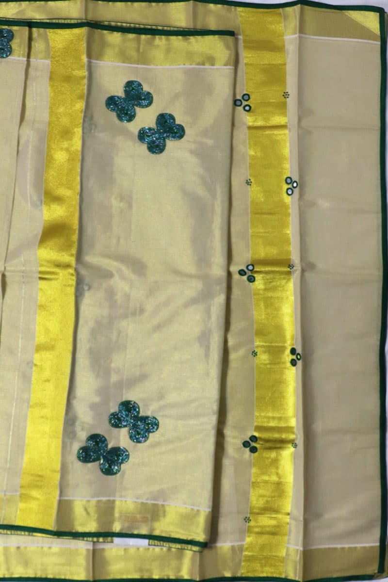 Golden Border Designer Tissue Single Set Mundu with Blouse
