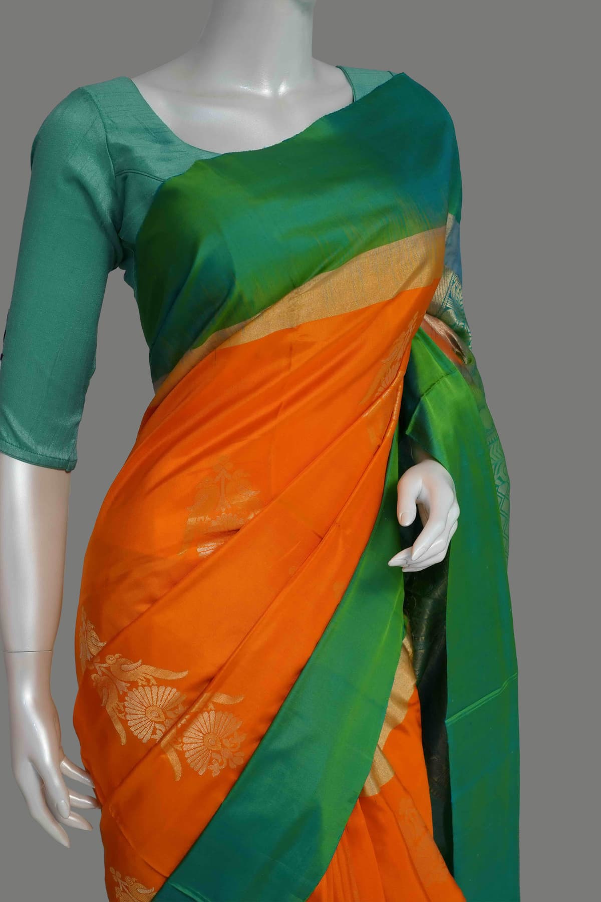 Orange Kanchipuram Soft Silk Saree